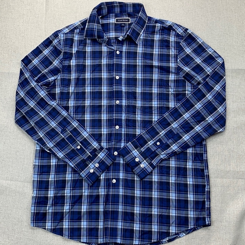Club Room Men's Plaid Stretch Button-Down Shirt L